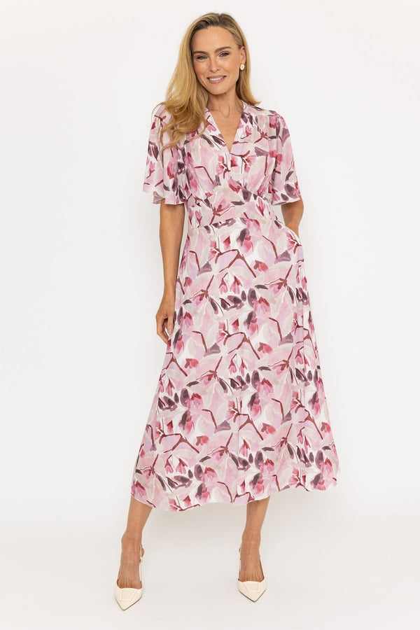 carraig donn Pink Print Short Sleeve Cliodhna Midi Dress