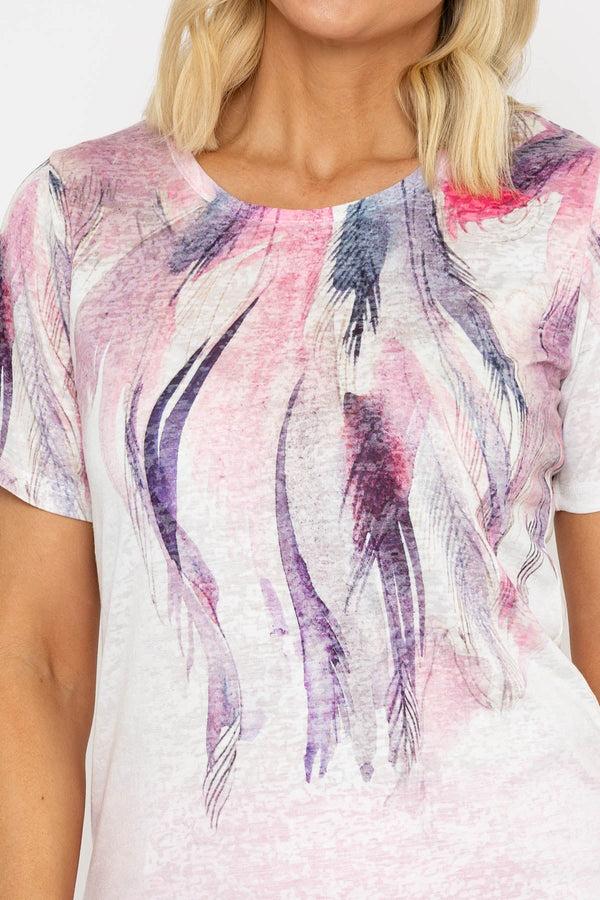 Carraig Donn Pink Printed Burnout Top With Lace Back
