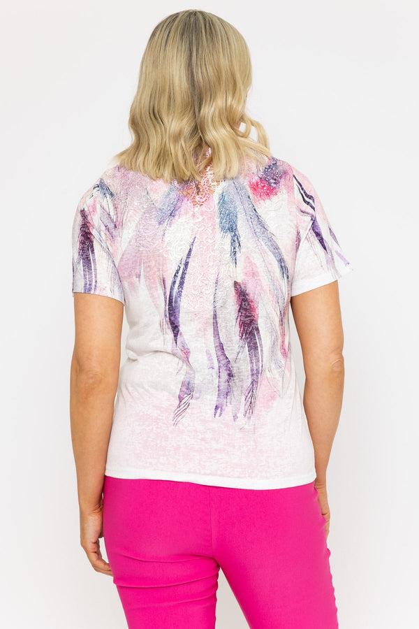 Carraig Donn Pink Printed Burnout Top With Lace Back