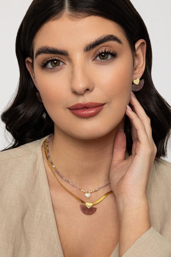 Carraig Donn Pink Quartz Semi Precious Stone Earrings