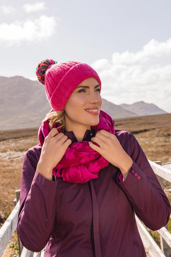 Carraig Donn Pink Ribbed Beanie With Multicolour Pom Pom