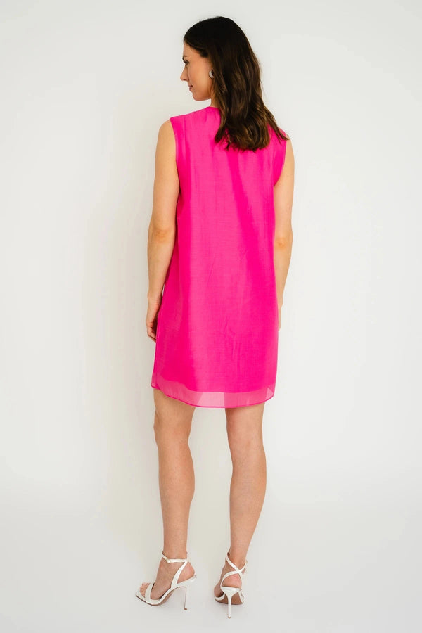 Carraig Donn Pink Sleeveless Mini Dress With Floral Corsage Detail