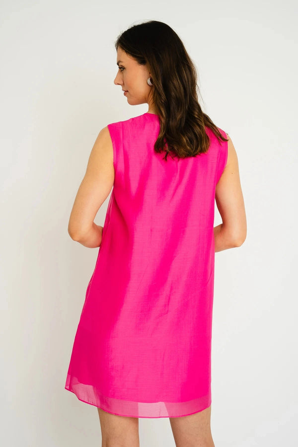 Carraig Donn Pink Sleeveless Mini Dress With Floral Corsage Detail