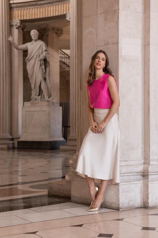 Carraig Donn Pink Sleeveless Top With Flower Corsage Detail