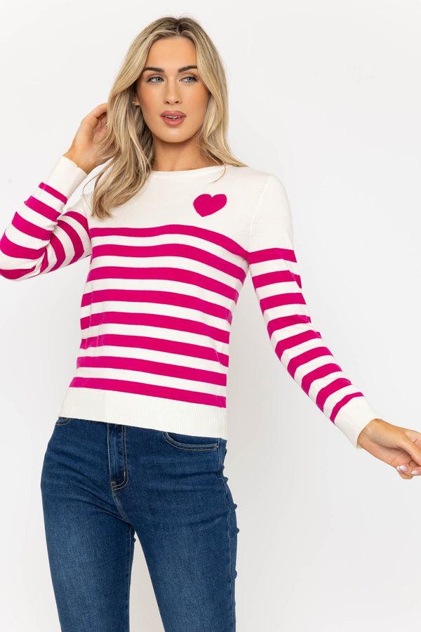Carraig Donn Pink Striped Knit Jumper With Heart Detailing