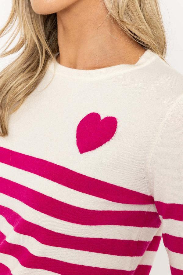 Carraig Donn Pink Striped Knit Jumper With Heart Detailing