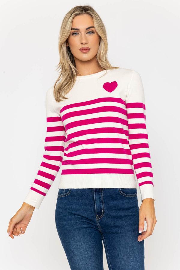 carraig donn Pink Striped Knit Jumper with Heart Detailing