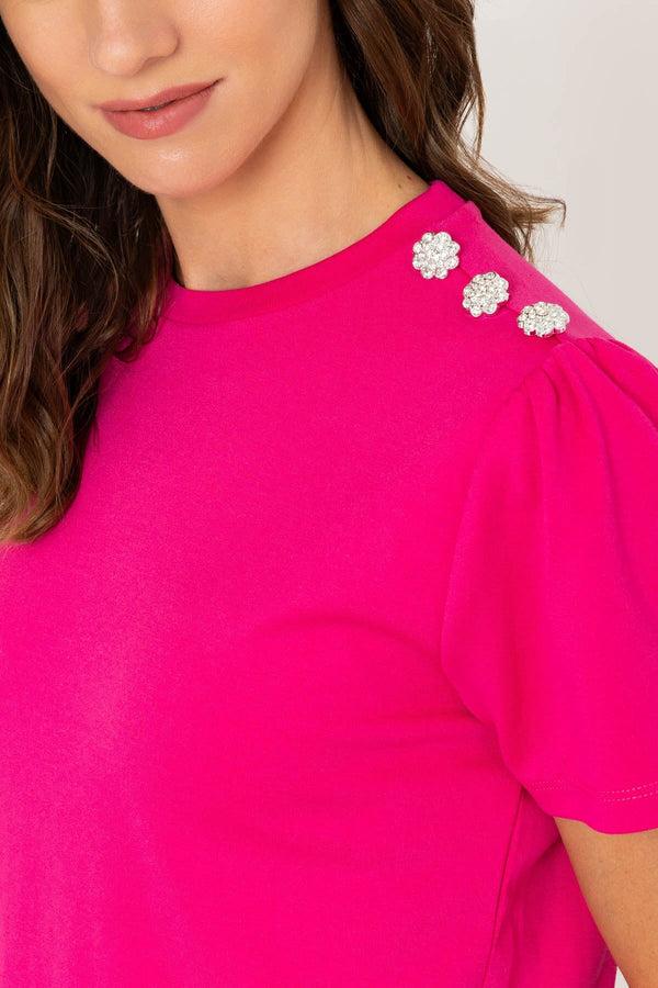 Carraig Donn Pink Top With Embellished Buttons On Shoulder