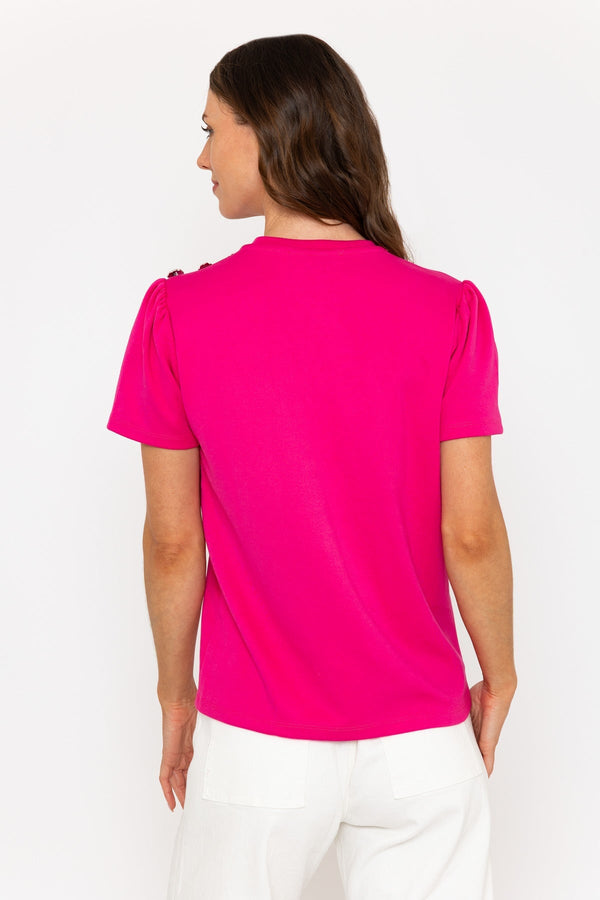 Carraig Donn Pink Top With Embellished Buttons On Shoulder