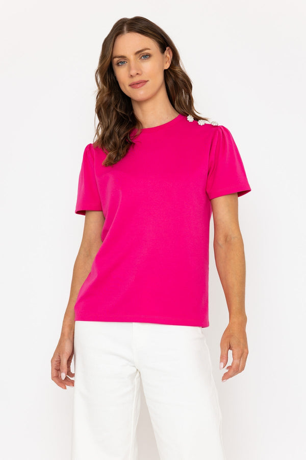 carraig donn Pink Top with Embellished Buttons on Shoulder