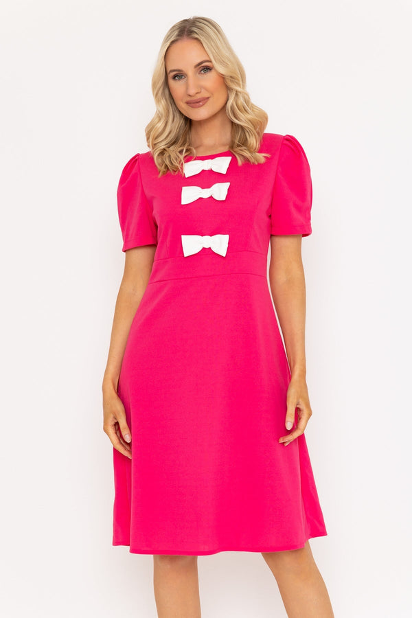 Carraig Donn Pink & White Contrast Bow Knee Length Dress
