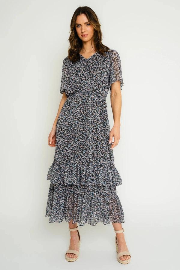 carraig donn Printed Ruffle Hem Midi Dress in Green Olive