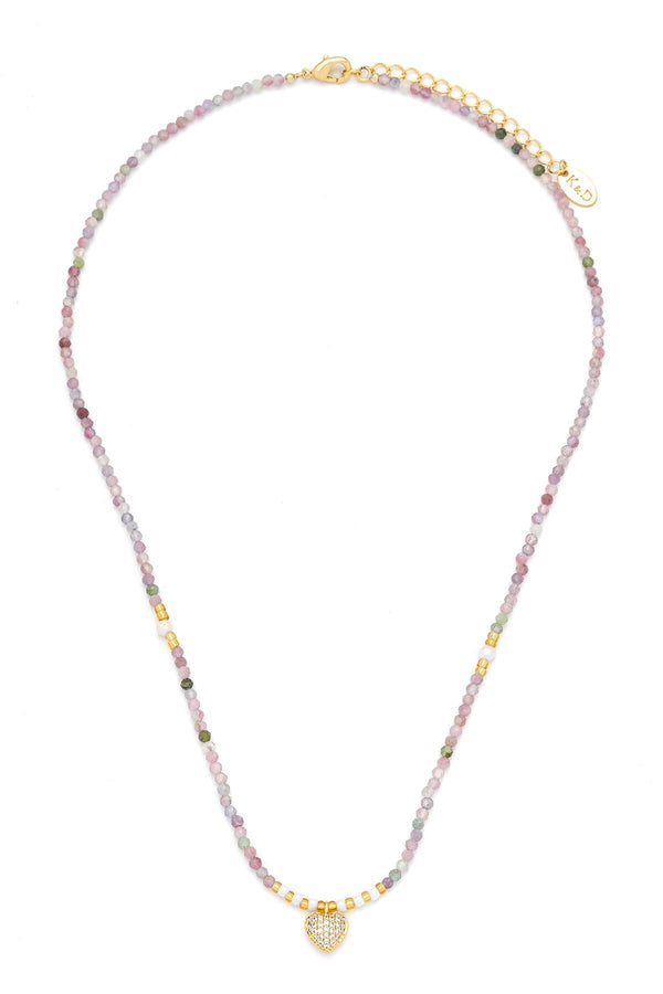 Carraig Donn Purple Semi Precious Stone & Crystal Heart Necklace