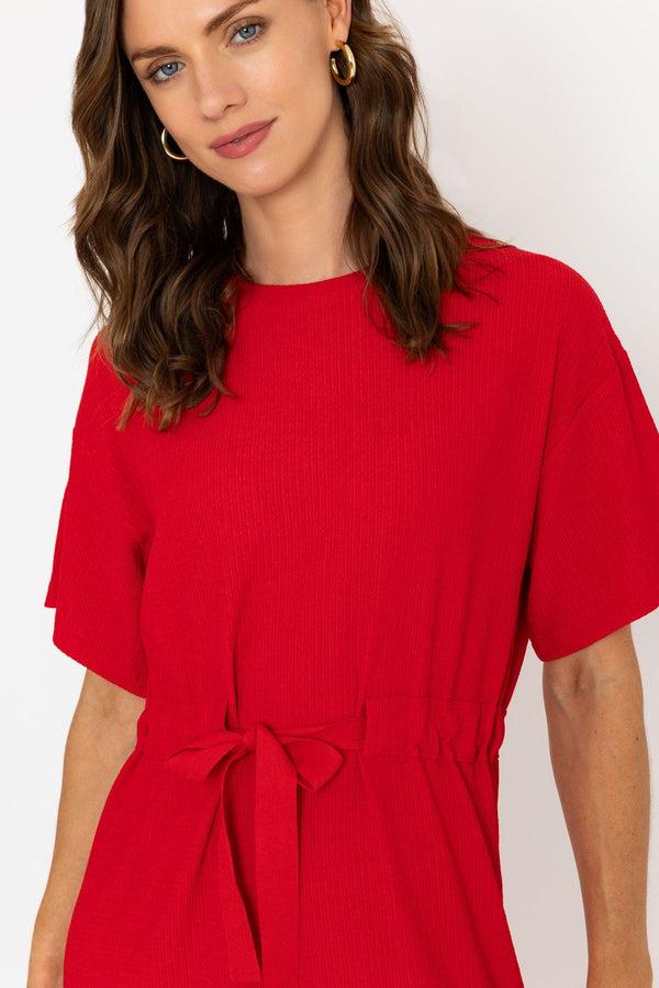 Carraig Donn Red Short Sleeve Midi Dress With Drawstring Waist