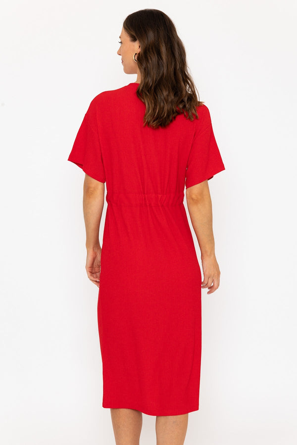 Carraig Donn Red Short Sleeve Midi Dress With Drawstring Waist
