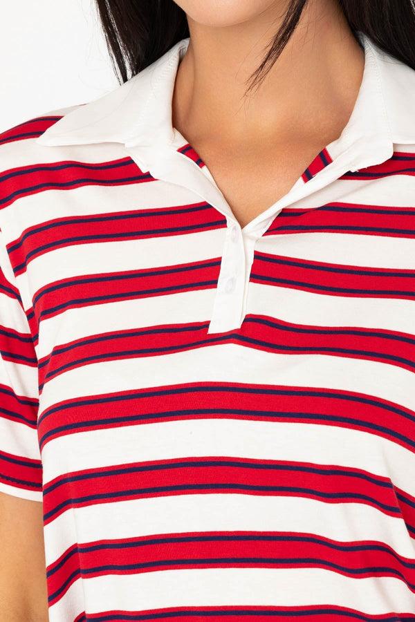 Carraig Donn Red & White Stripe Rugby Short Sleeve Top