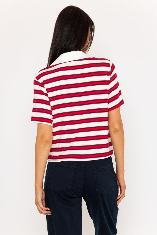 Carraig Donn Red & White Stripe Rugby Short Sleeve Top