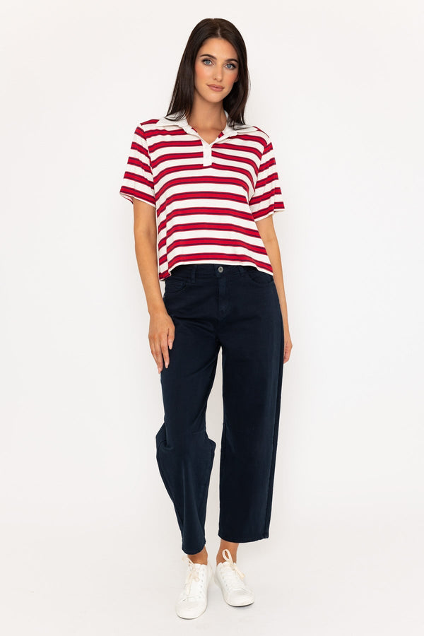 Carraig Donn Red & White Stripe Rugby Short Sleeve Top