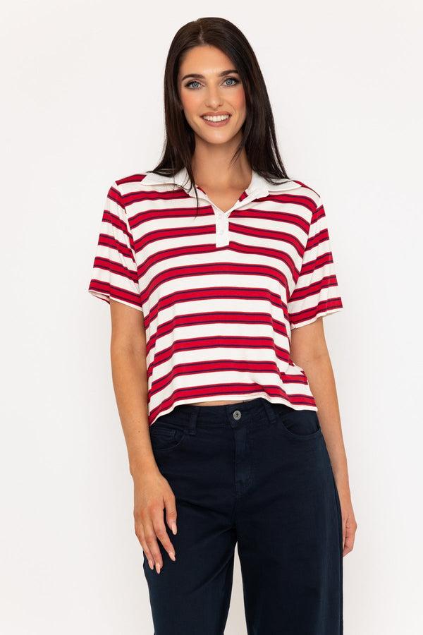 carraig donn Red & White Stripe Rugby Short Sleeve Top