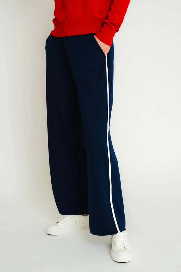Carraig Donn Relaxed Fit Navy Trousers With Side Stripe