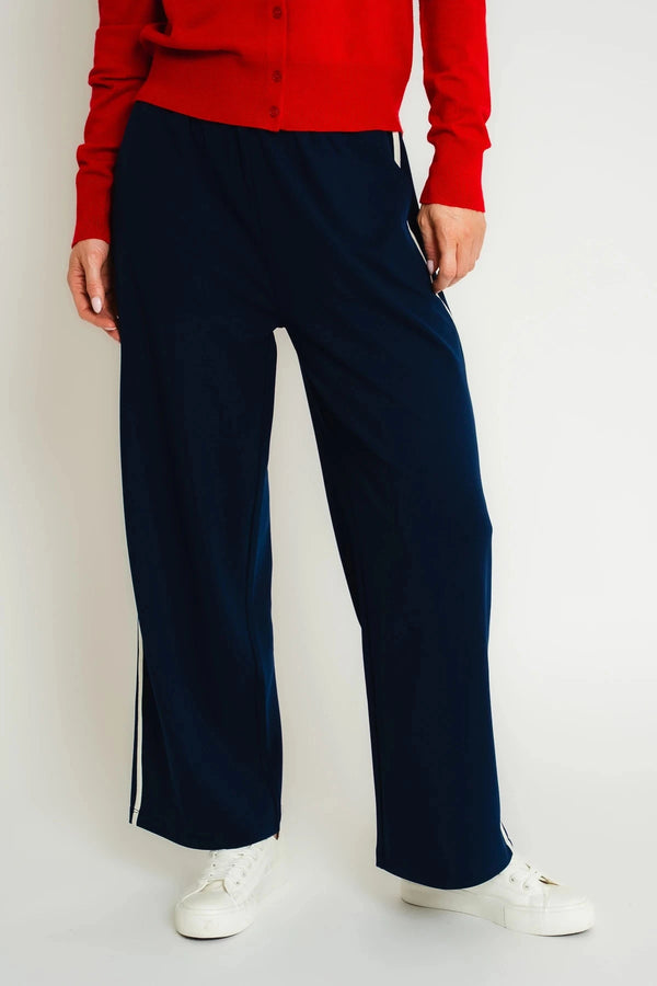 Carraig Donn Relaxed Fit Navy Trousers With Side Stripe