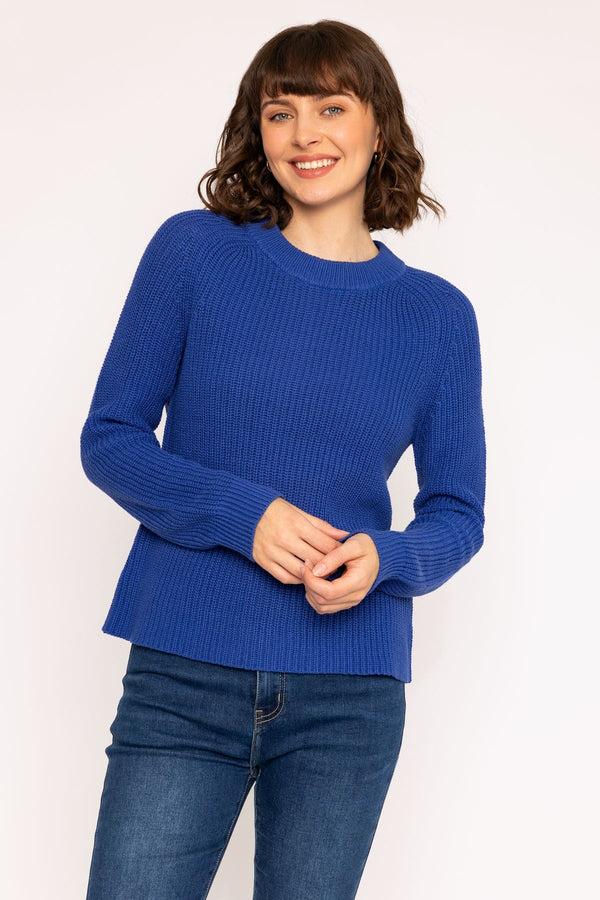 Carraig Donn Rib High Neck Knit Jumper In Cobalt Blue