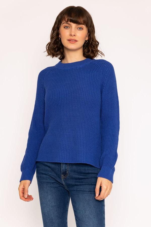 Carraig Donn Rib High Neck Knit Jumper In Cobalt Blue