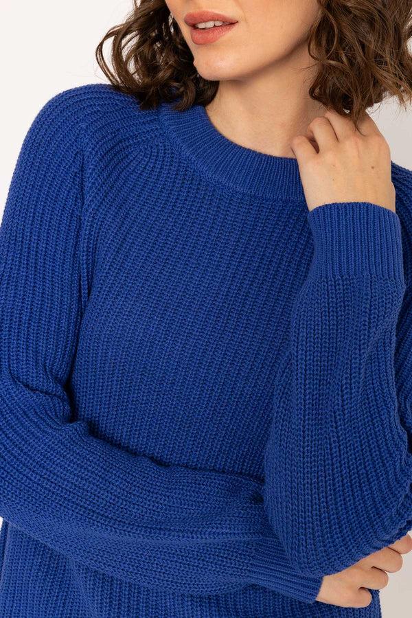Carraig Donn Rib High Neck Knit Jumper In Cobalt Blue