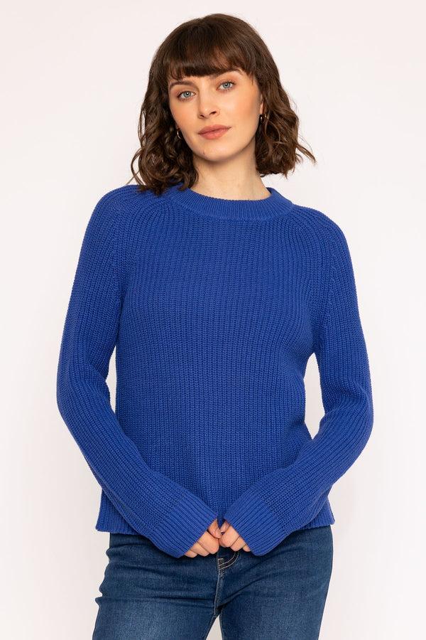 carraig donn Rib High Neck Knit Jumper in Cobalt Blue