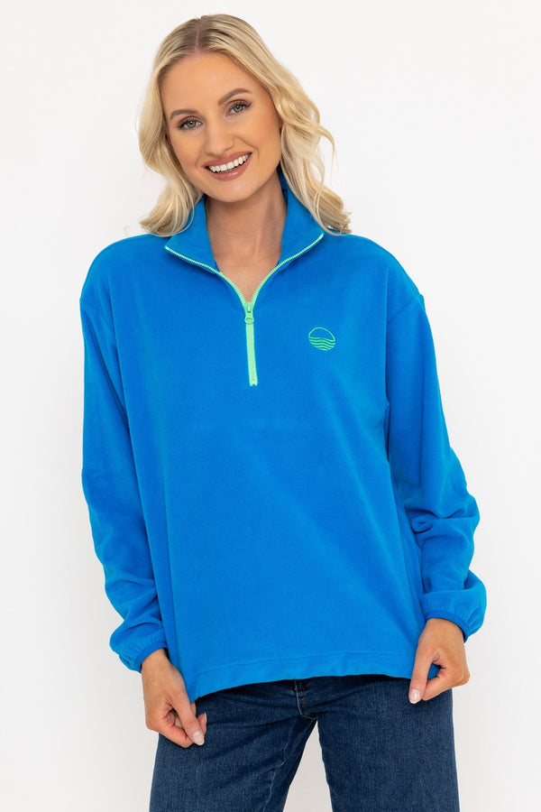carraig donn Sadhbh Contrast Zip Polar Fleece in Blue