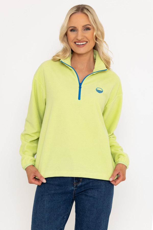 carraig donn Sadhbh Contrast Zip Polar Fleece in Lime