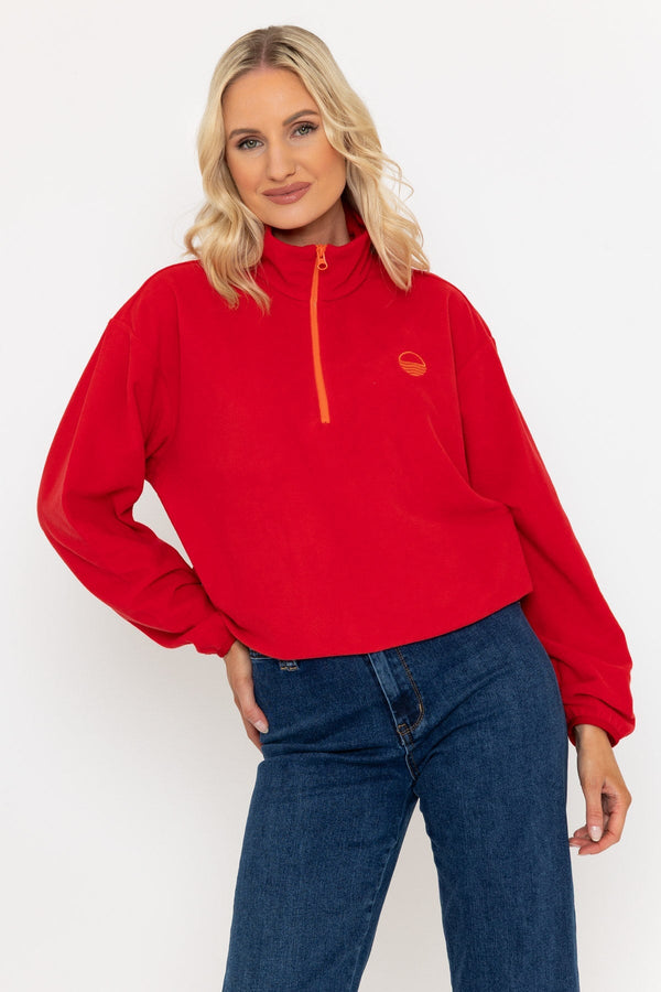 carraig donn Sadhbh Contrast Zip Polar Fleece in Red