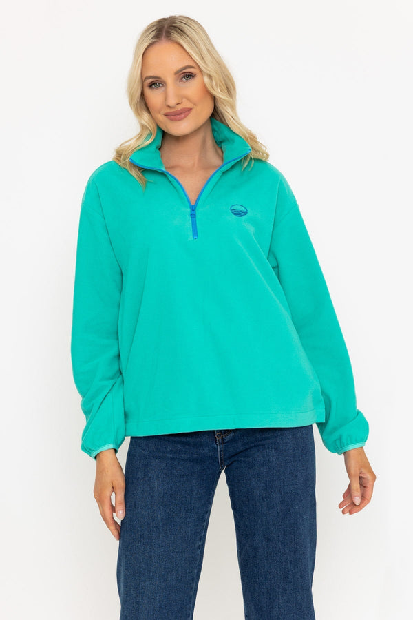 Carraig Donn Sadhbh Contrast Zip Polar Fleece In Teal