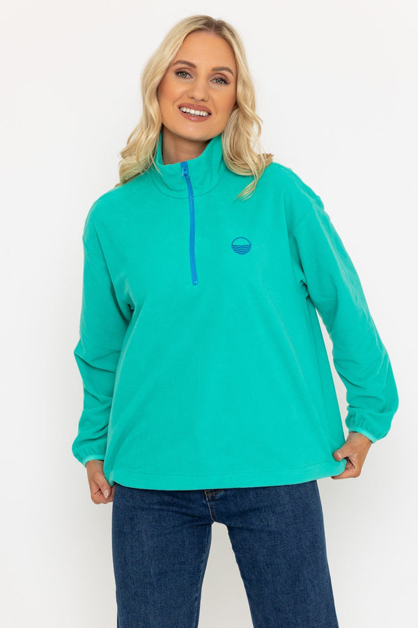 carraig donn Sadhbh Contrast Zip Polar Fleece in Teal