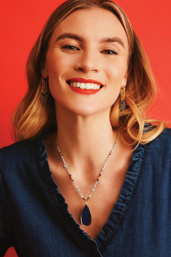 carraig donn Semi Precious Blue Lapis Stone Necklace