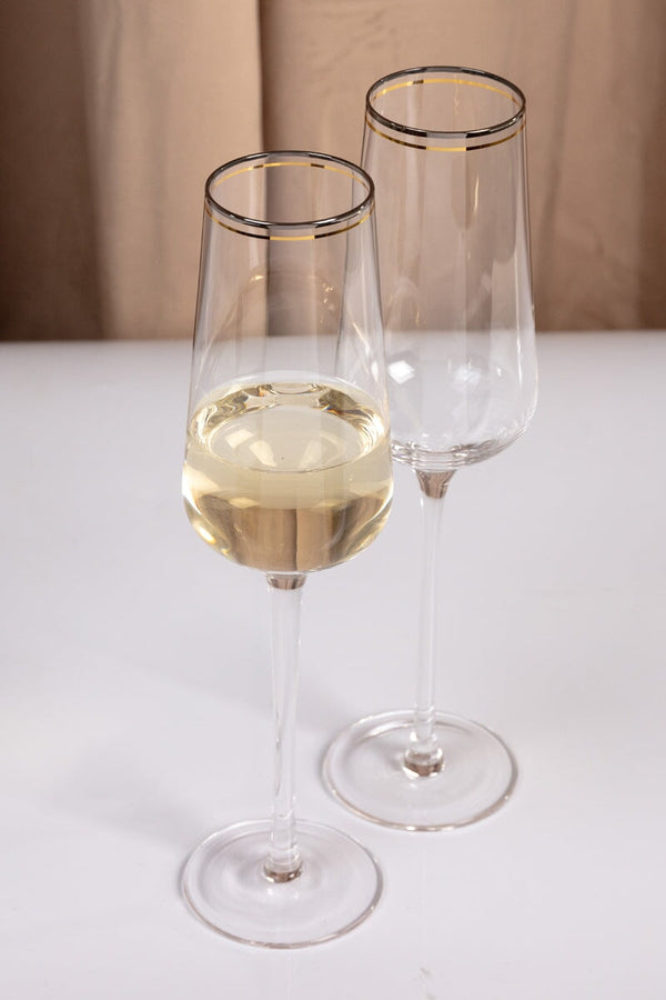 Carraig Donn Set Of 2 Champagne Flute With Silver & Gold Rim