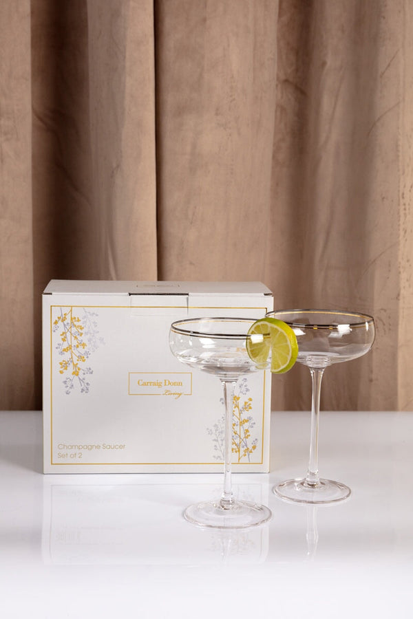 carraig donn Set Of 2 Champagne Saucer with Silver & Gold Rim