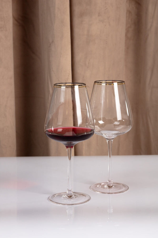 Carraig Donn Set Of 2 Red Wine Glass With Silver & Gold Rim