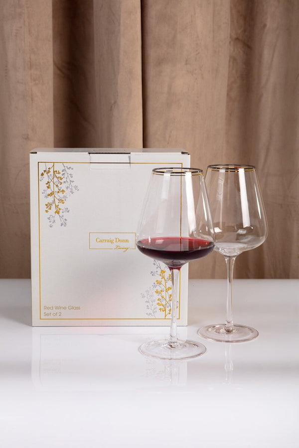 carraig donn Set Of 2 Red Wine Glass with Silver & Gold Rim