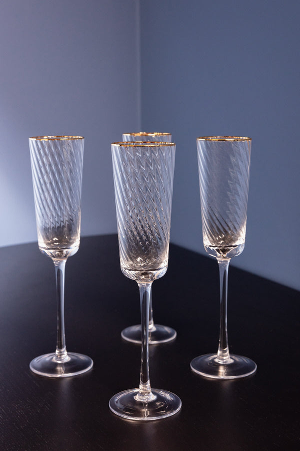 Carraig Donn Set Of 4 Aster Gold Trimmed Champagne Flutes