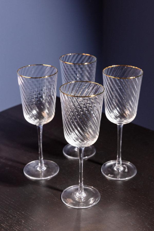 Carraig Donn Set Of 4 Aster Gold Trimmed Wine Glasses