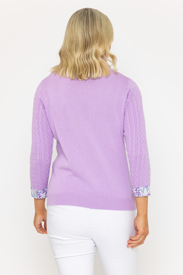 Carraig Donn Shirt Collar Cable Knit Jumper In Lilac