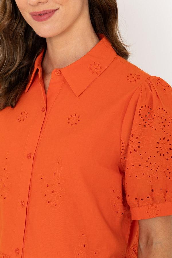 Carraig Donn Short Sleeve Broderie Anglaise Top In Orange