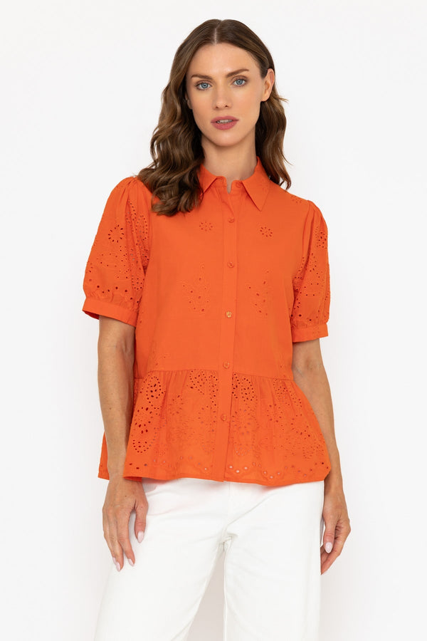 carraig donn Short Sleeve Broderie Anglaise Top in Orange