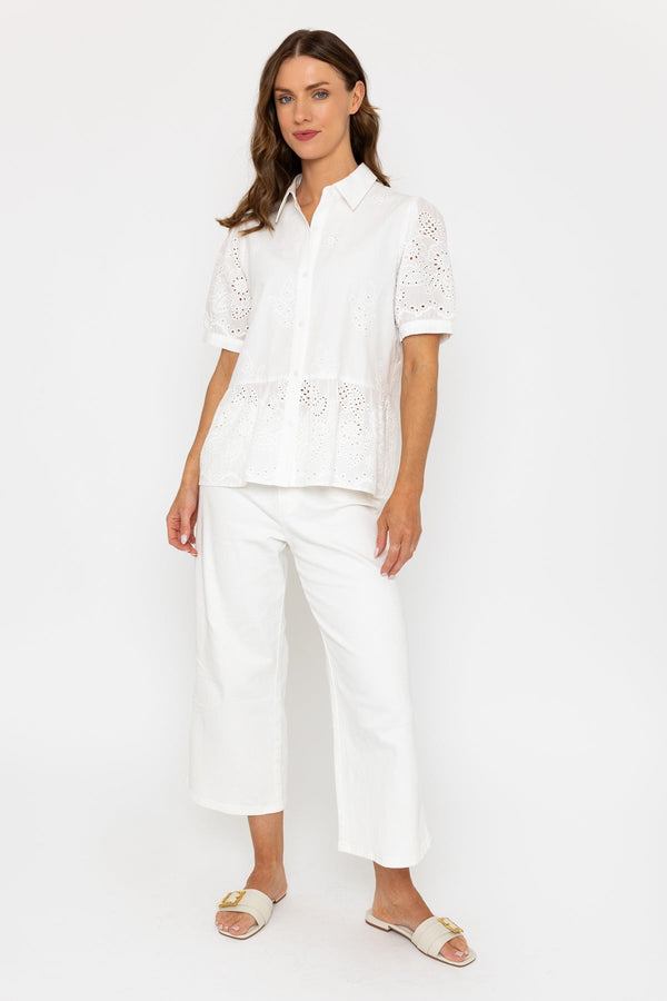 Carraig Donn Short Sleeve Broderie Anglaise Top In White