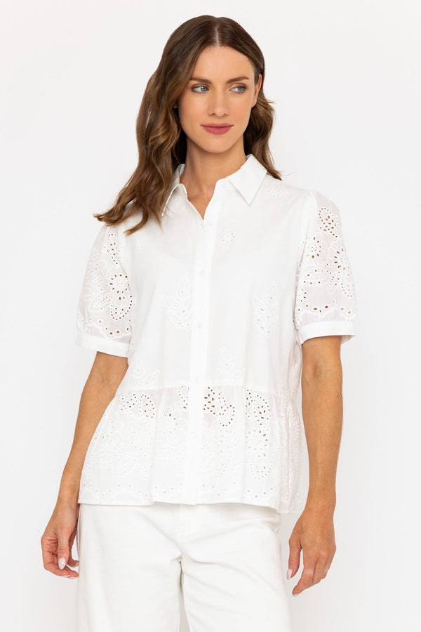 Carraig Donn Short Sleeve Broderie Anglaise Top In White