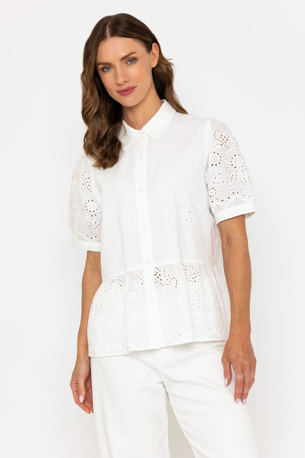 carraig donn Short Sleeve Broderie Anglaise Top in White