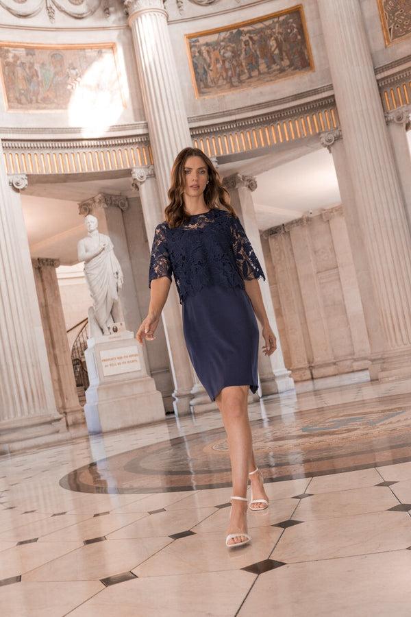 Carraig Donn Short Sleeve Detachable Lace Top Dress In Navy