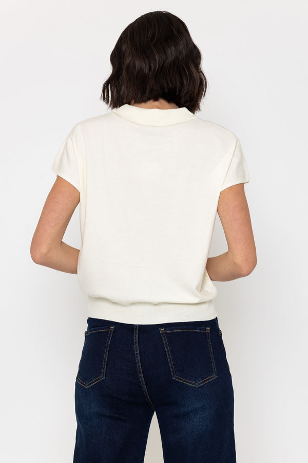 Carraig Donn Short Sleeve Embroidered Knit Top In Cream