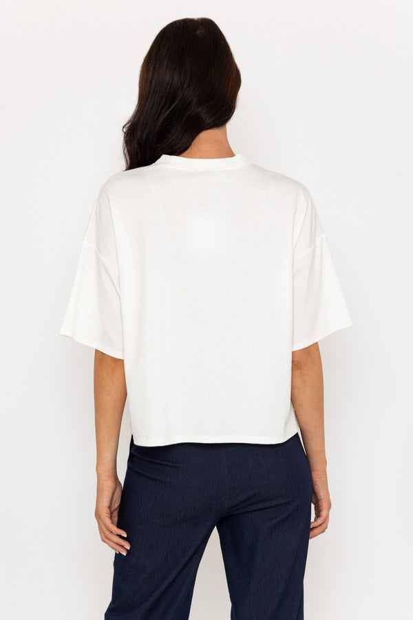 Carraig Donn Short Sleeve Flower Detail T-Shirt In Ecru